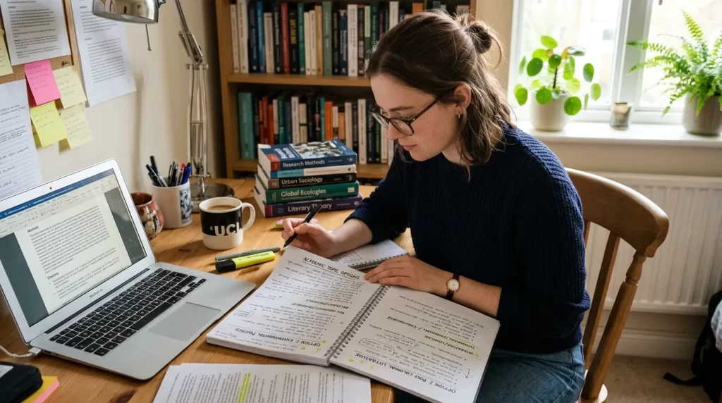 estudante analisando opções de tema para TCC de pedagogia