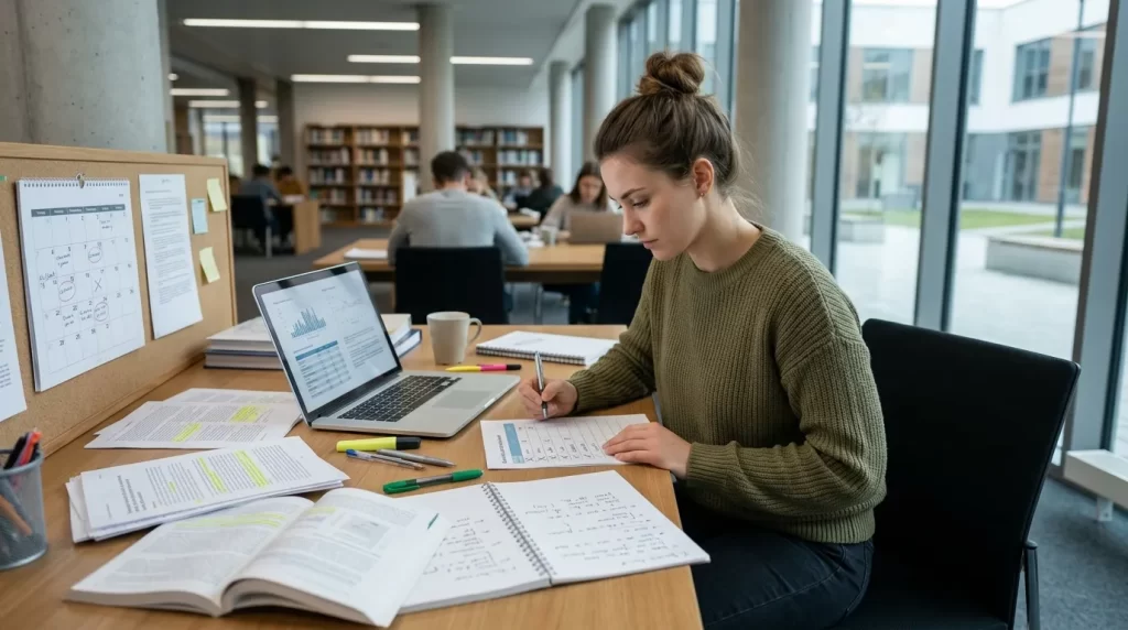 Estudante avaliando critérios para escolher um tema viável de TCC em Administração