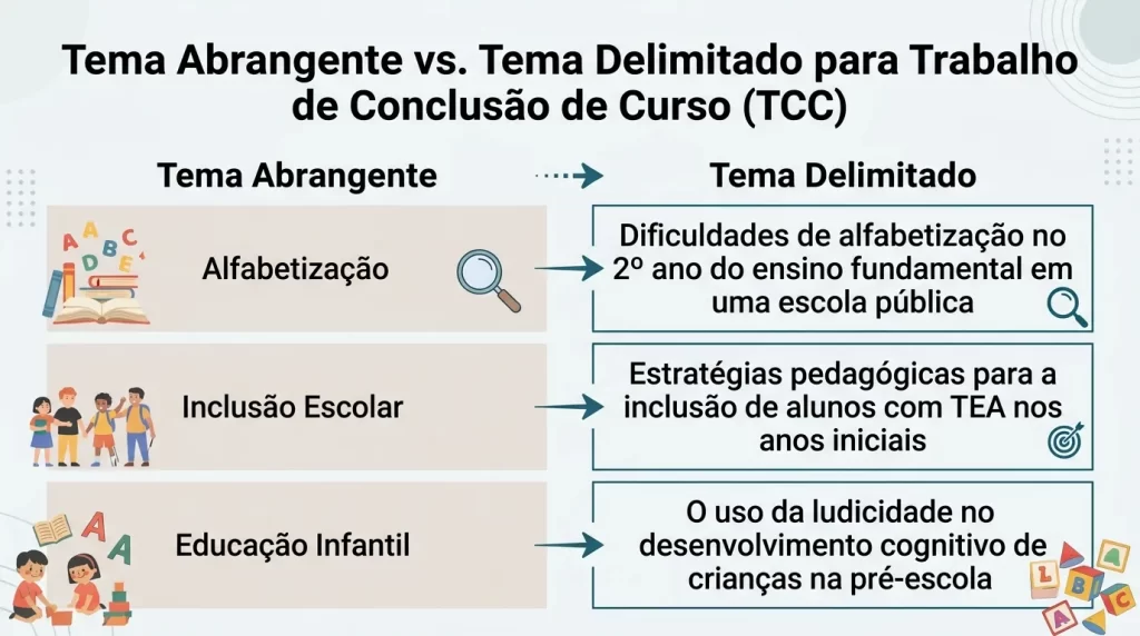 comparação entre tema amplo e tema delimitado para TCC