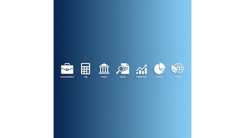 Infográfico mostrando tendências da Contabilidade em 2026: ESG, IFRS, Inteligência Artificial, Blockchain, Contabilidade Digital, com ícones e cores vibrantes