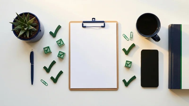 Checklist visual ilustrado com os 8 critérios de validação de tema, em formato de infográfico com ícones e checkboxes