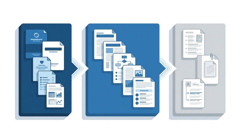 Infográfico visual mostrando a estrutura de um TCC dividida em três blocos: pré-textuais, textuais e pós-textuais
