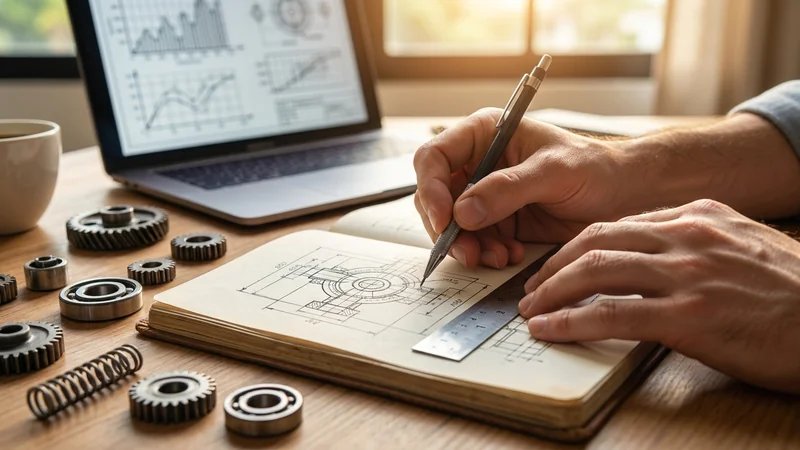 Infográfico mostrando as 5 subáreas principais de Engenharia Mecânica (Automotiva, Energia, Manufatura, Simulação, Materiais) com ícones representativos