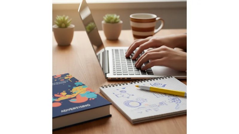 Estudante revisando TCC impresso com marca-texto e caneta, laptop aberto ao lado mostrando documento formatado