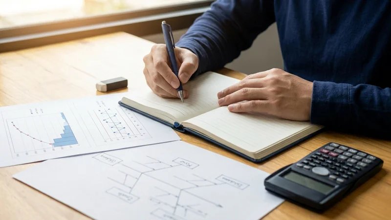 Ilustração de ferramentas de qualidade (gráfico de Pareto, diagrama de Ishikawa, cartas de controle) aplicadas em ambiente industrial moderno