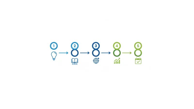 Timeline ou fluxograma visual mostrando os 10 passos em sequência, com ícones representando cada etapa (lâmpada para ideia, livro para pesquisa, alvo para objetivos, etc.)