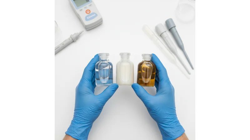 Análise de água em laboratório, amostras de rios ou efluentes, equipamentos de química ambiental | ALT: "Análise de água em laboratório para TCC de química ambiental com amostras e equipamentos"