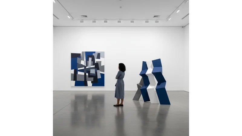 Instalação de arte contemporânea em galeria ou museu, público interagindo com obra, ambiente expositivo moderno | ALT: "arte contemporânea tcc - instalação artística em galeria"