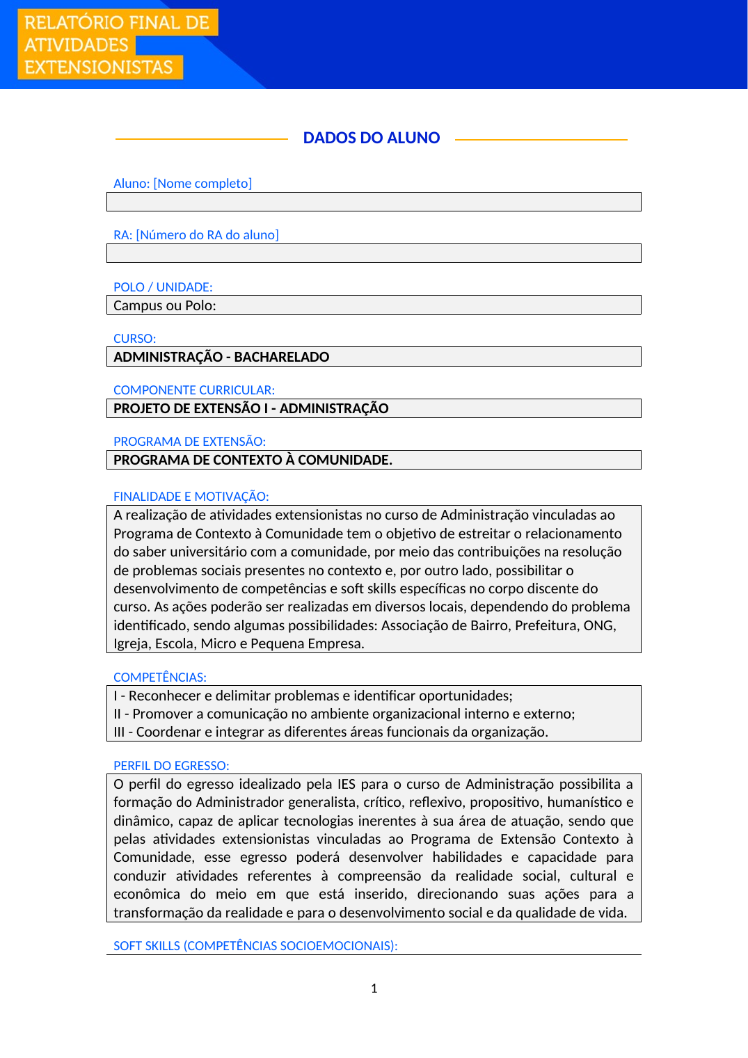 Projeto de Extensão I - Administração (Bacharelado)