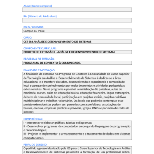 Projeto de Extensão I - Análise e Desenvolvimento de Sistemas (Tecnólogo)