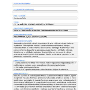 Projeto de Extensão II - Análise e Desenvolvimento de Sistemas (Tecnólogo)