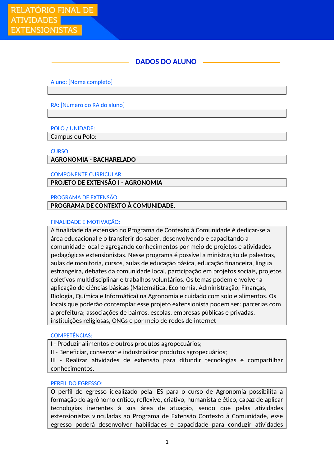 Projeto de Extensão I - Agronomia (Bacharelado)