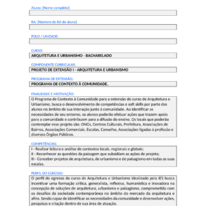 Projeto de Extensão I - Arquitetura e Urbanismo (Bacharelado)