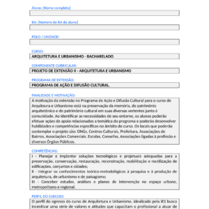 Projeto de Extensão II - Arquitetura e Urbanismo (Bacharelado)