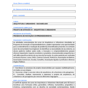 Projeto de Extensão III - Arquitetura e Urbanismo (Bacharelado)