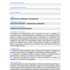 Projeto de Extensão IV - Arquitetura e Urbanismo (Bacharelado)