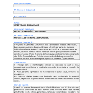 Projeto de Extensão I - Artes Visuais (Bacharelado)