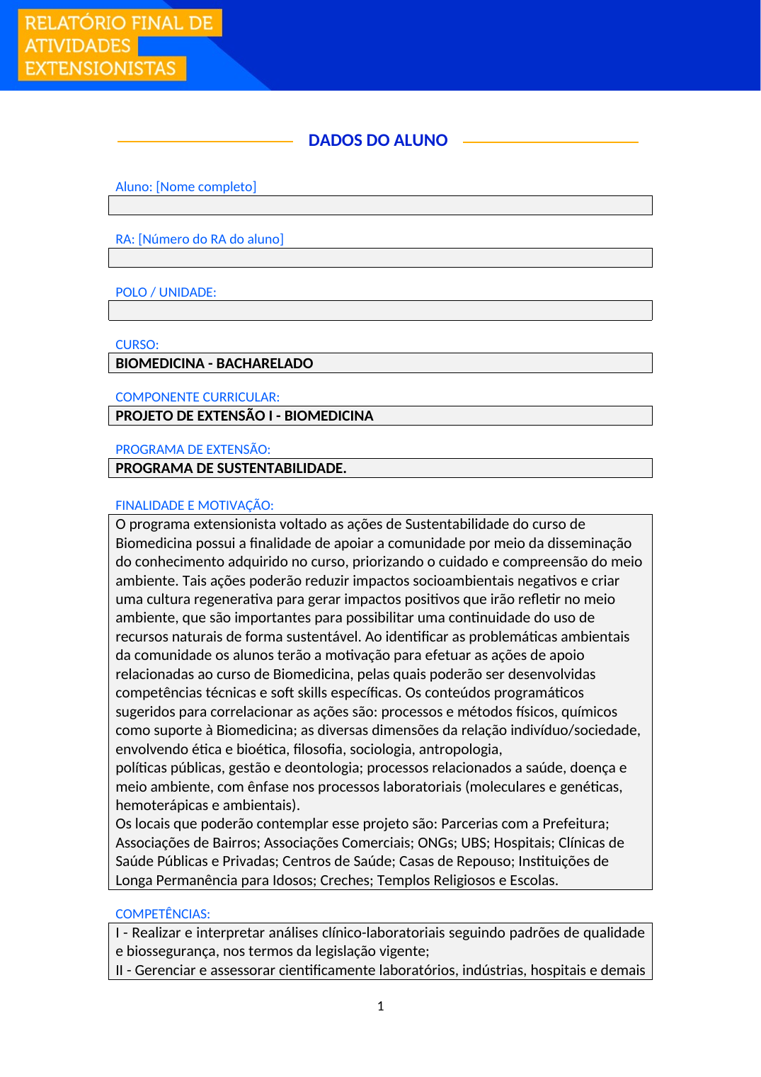 Projeto de Extensão I - Biomedicina (Bacharelado)