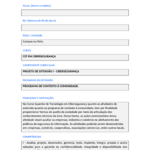 Projeto de Extensão I - Cibersegurança (Tecnólogo)