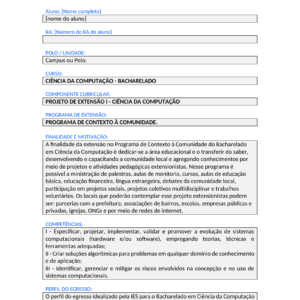 Projeto de Extensão I - Ciência da Computação (Bacharelado)