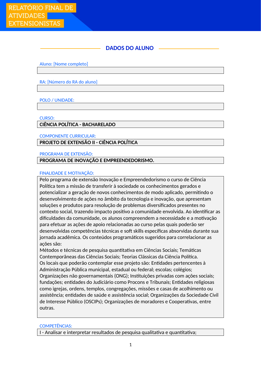 Projeto de Extensão II - Ciência Política (Bacharelado)