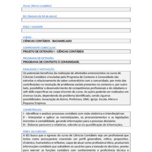 Projeto de Extensão I - Ciências Contábeis (Bacharelado)