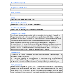 Projeto de Extensão II - Ciências Contábeis (Bacharelado)