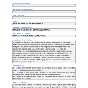 Projeto de Extensão I - Ciências Econômicas (Bacharelado)