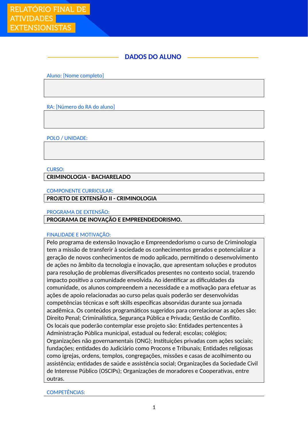 Projeto de Extensão II - Criminologia (Bacharelado)