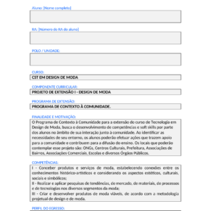 Projeto de Extensao I - Design de Moda (Tecnologo)