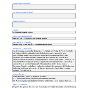 Projeto de Extensao II - Design de Moda (Tecnologo)