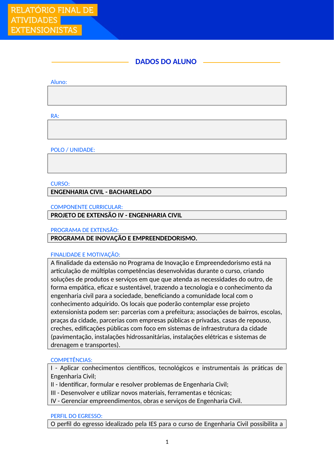 Projeto de Extensão IV - Engenharia Civil (Bacharelado)