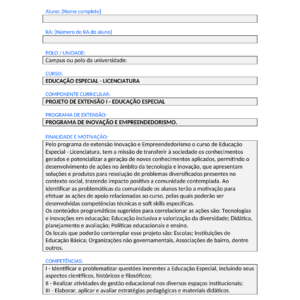 Projeto de Extensão I - Educação Especial (Licenciatura)