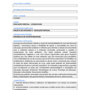 Projeto de Extensão II - Educação Especial (Licenciatura)