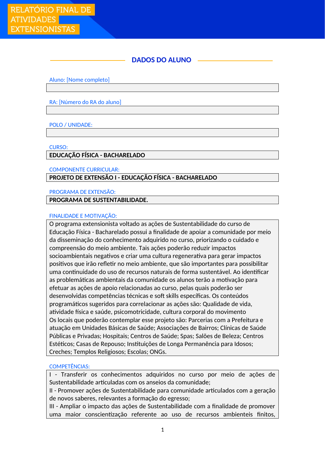 Projeto de Extensão I - Educação Física (Bacharelado)
