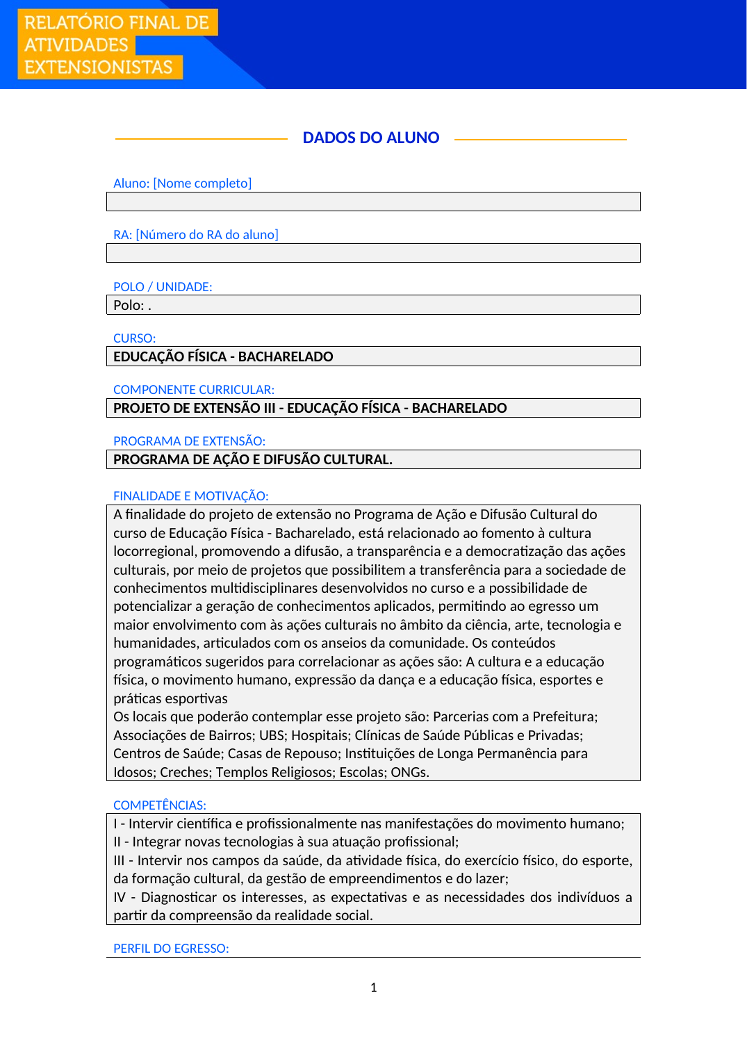 Projeto de Extensão III - Educação Física (Bacharelado)