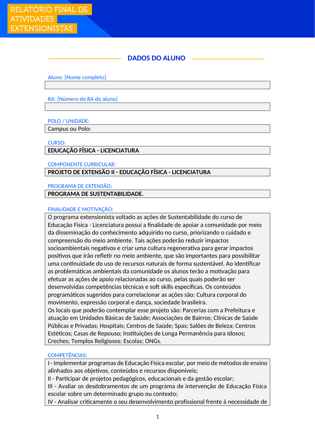 Projeto de Extensão II - Educação Física (Licenciatura)