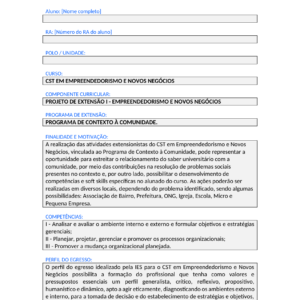 Projeto de Extensão I - Empreendedorismo e Novos Negócios (Tecnólogo)