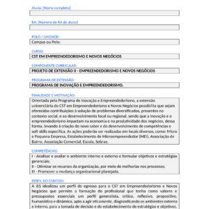 Projeto de Extensão II - Empreendedorismo e Novos Negócios (Tecnólogo)
