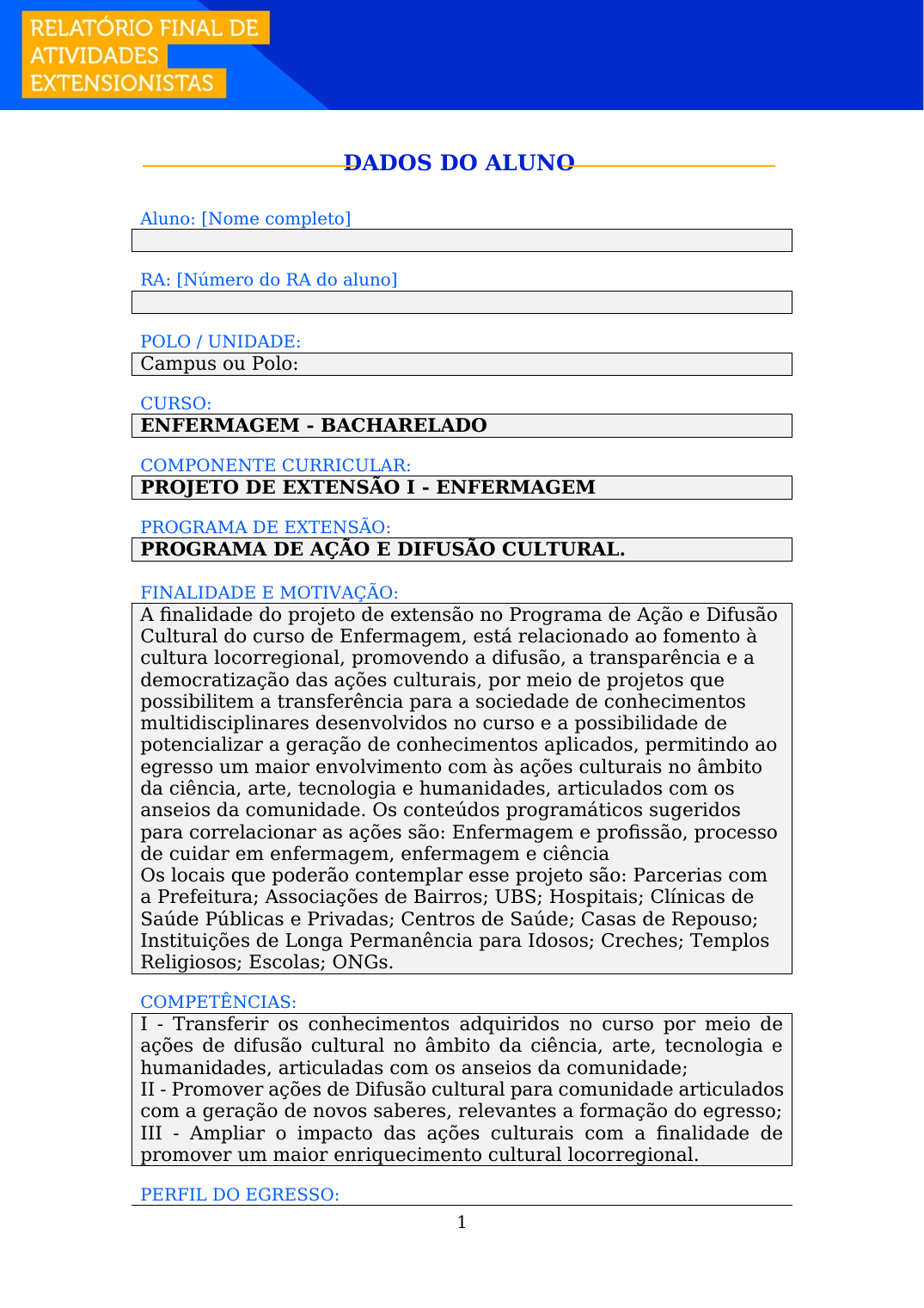 Projeto de Extensão I - Enfermagem (Bacharelado)