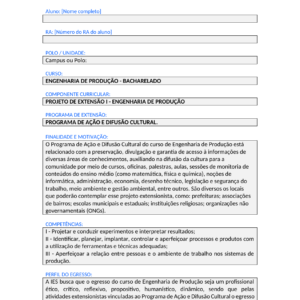 Projeto de Extensão I - Engenharia de Produção (Bacharelado)