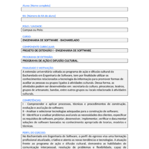 Projeto de Extensão I - Engenharia de Software (Bacharelado)