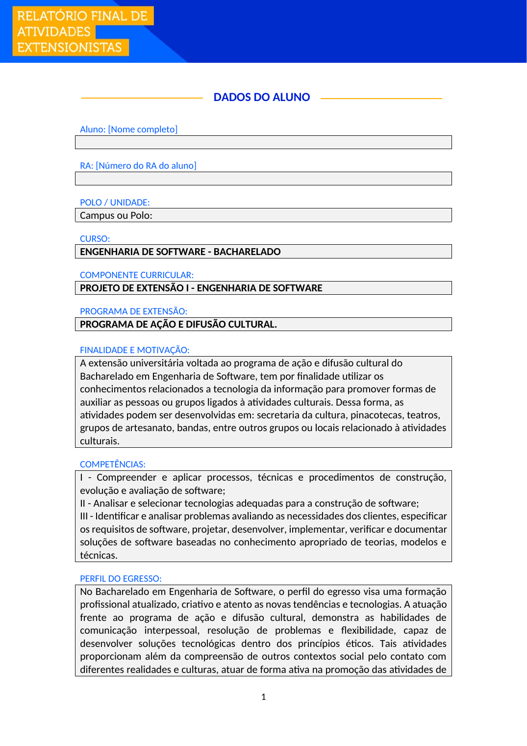 Projeto de Extensão I - Engenharia de Software (Bacharelado)