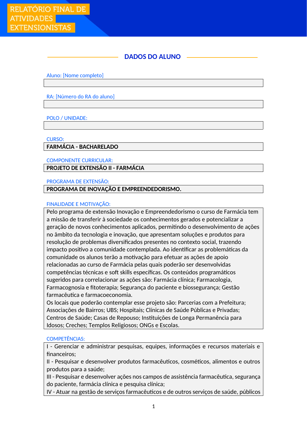 Projeto de Extensão II - Farmácia (Bacharelado)