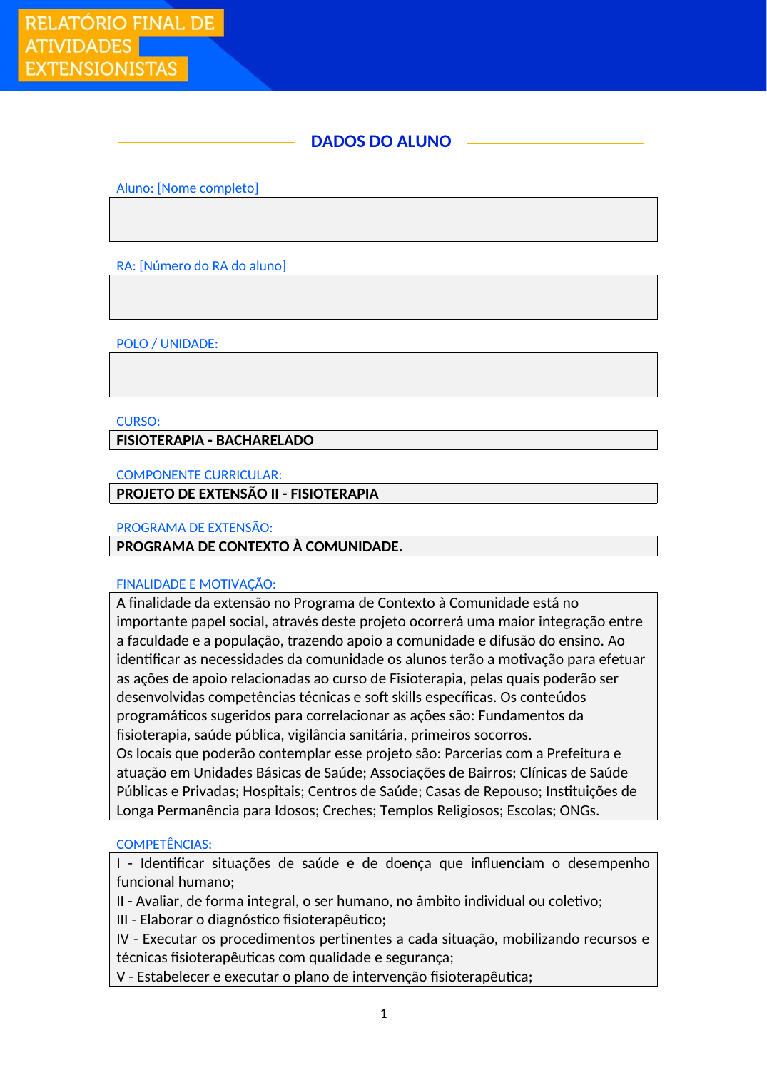 Projeto de Extensão II - Fisioterapia (Bacharelado)