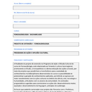 Projeto de Extensão I - Fonoaudiologia (Bacharelado)