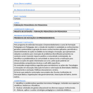 Projeto de Extensao - Formacao Pedagogica em Pedagogia (Formacao Pedagogica)