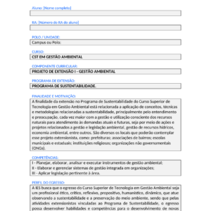 Projeto de Extensão I - Gestão Ambiental (Tecnólogo)