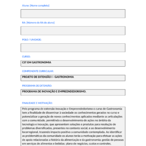 Projeto de Extensao I - Gastronomia (Tecnologo)