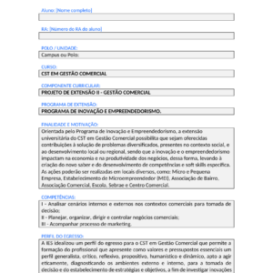 Projeto de Extensão II - Gestão Comercial (Tecnólogo)